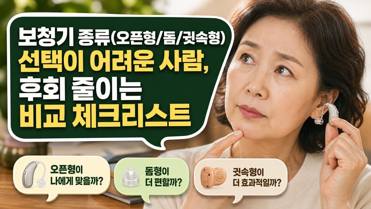 보청기 종류(오픈형/돔/귓속형) 선택이 어려운 사람, 후회 줄이는 비교 체크리스트